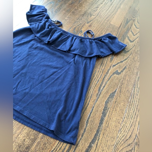 Lilly Pulitzer Women’s M Navy Blue Pima Cotton Off the Shoulder Blouse - VGUC! - Picture 3 of 8